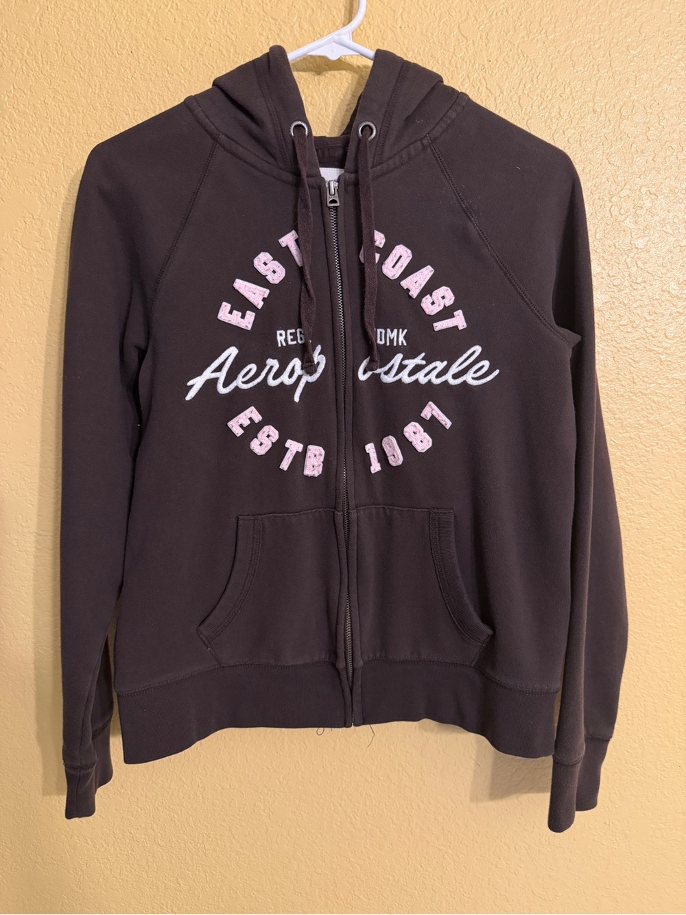 Aeropostale Brown Full-Zip Hoodie with Pink & White Logo